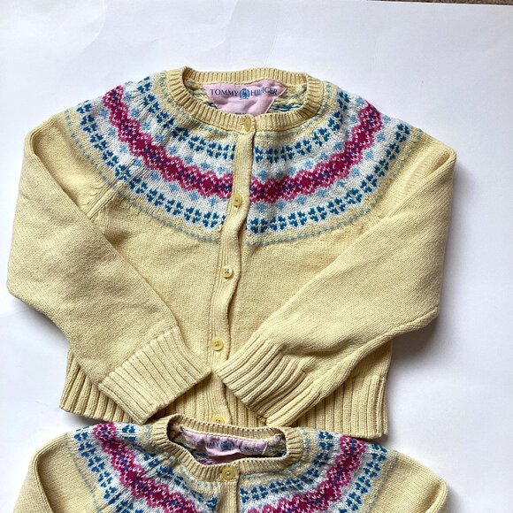 2 Vintage Tommy Hilfiger Baby Yellow Cardigans Fair Isle Pattern Cotton Wool - Picture 2 of 7